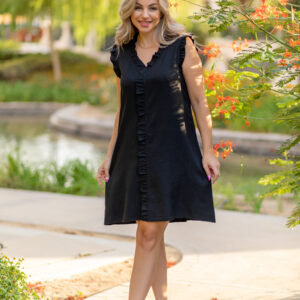 Lightweight Ruffled Summer Beach Dress Black